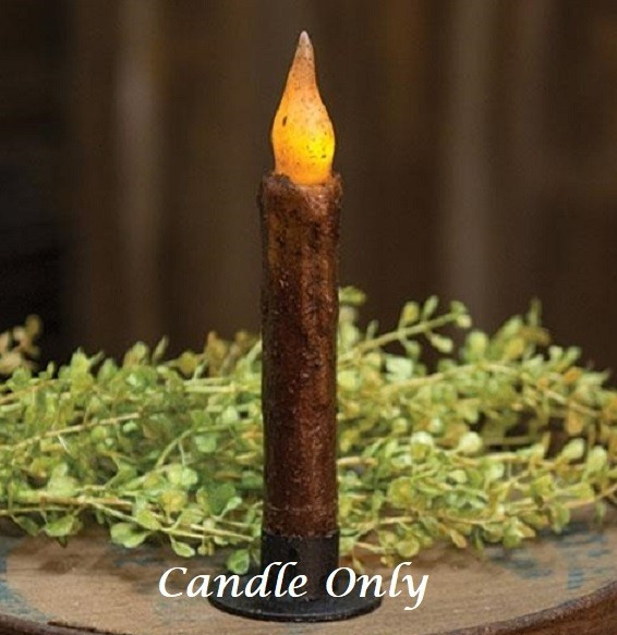 NEW PRIMITIVE TIMER TAPER CANDLE BURNT MUSTARD TWISTED TOP DESIGN 6″ LED Flicker