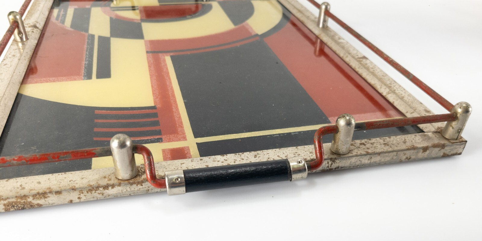 Antique Art Deco The Jazz Tray Modernism Tray Reverse Painted Glass