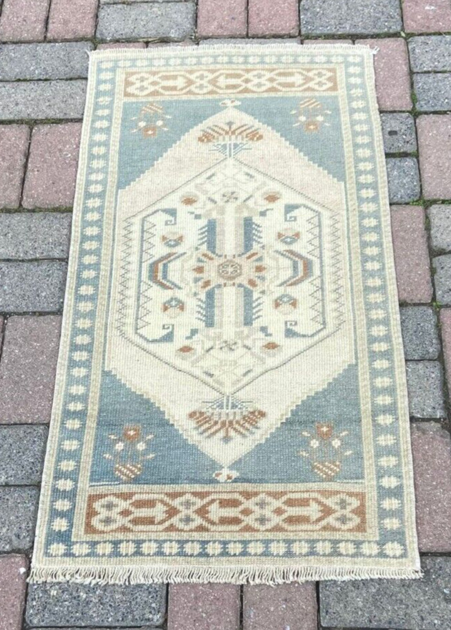 Vintage Small Rug, 1.8 x 3.3 ft Small Rug, 2 x 3 ft Beige Rug, Handmade Wool Rug