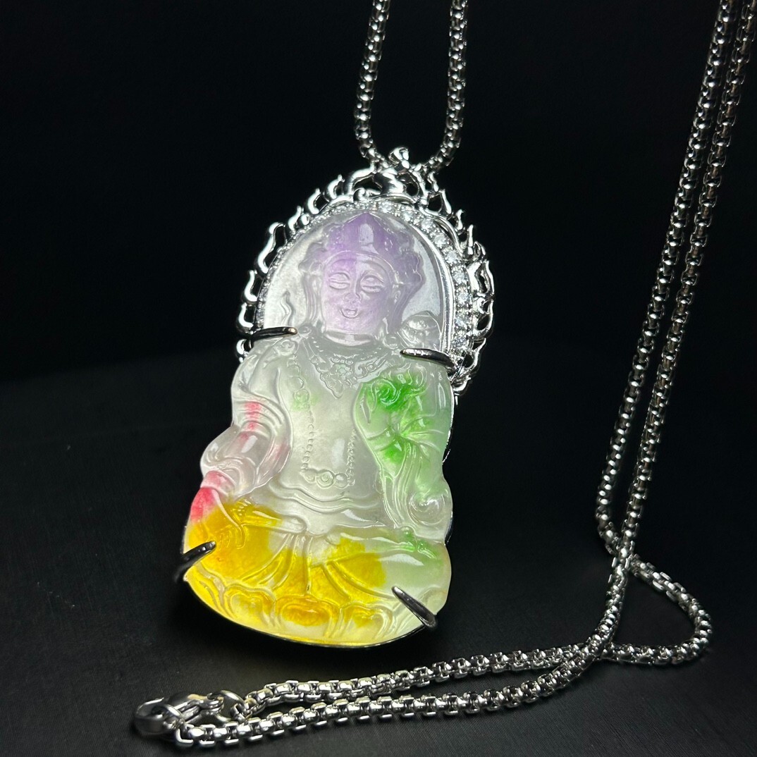 Real Natural High Ice multicolour Jade Jadeite amulet Pendant&Necklaces度母观音