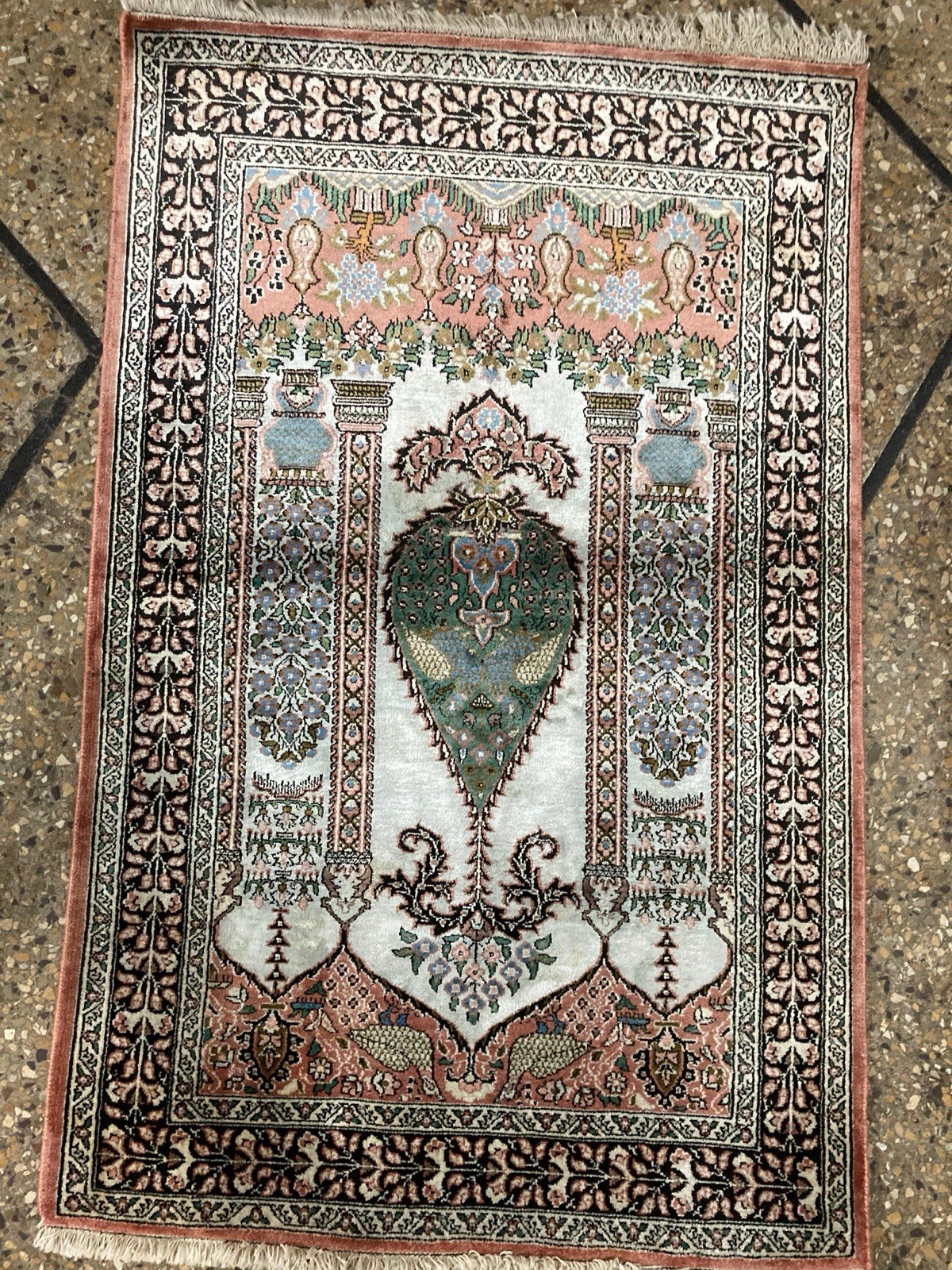 COLLECTORS PIECE Vintage Pure Natural Silk Super Fine Quality Tree Of Life Rug