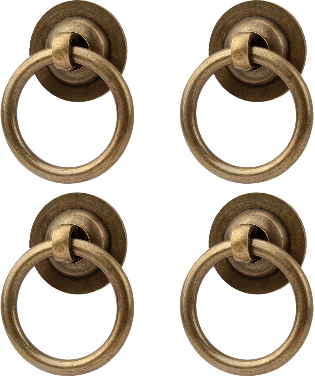 RZDEAL 4 Pack Solid Antique Brass Cabinet Pulls Ring Drawer Pulls, Antique Style