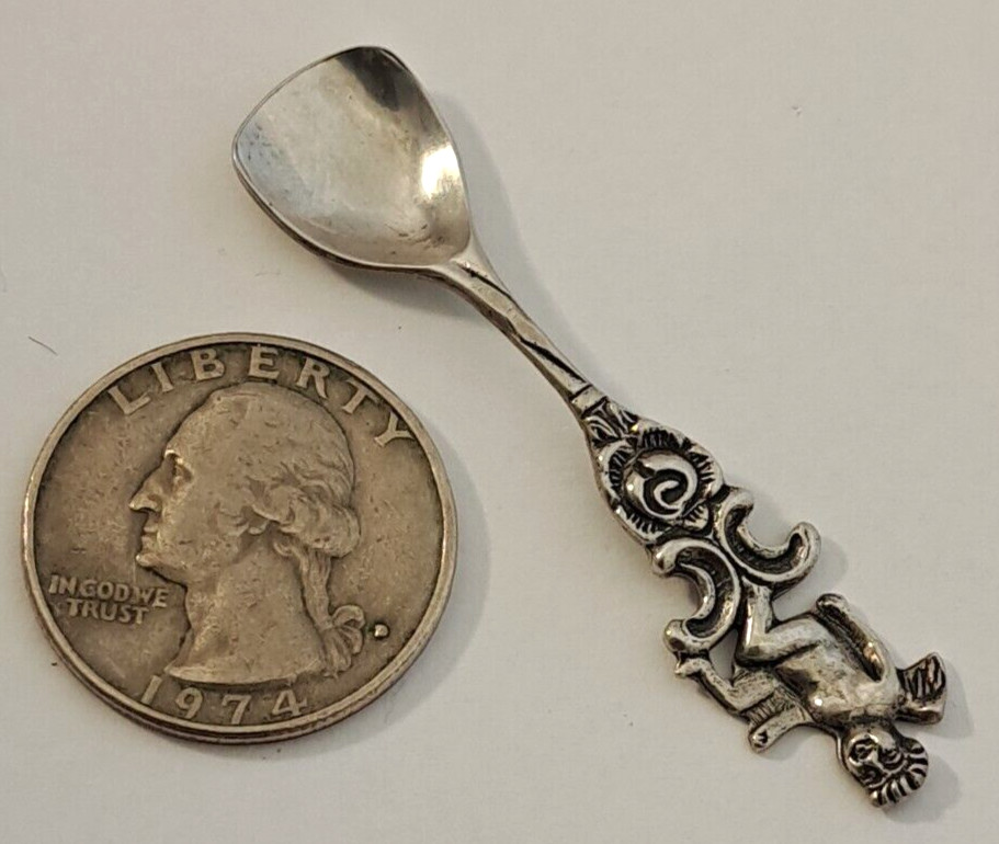 FIGURAL CHERUB CUPID ROSE 800 Fine Silver Salt Spoon 2 1/8″ FIGURAL NICE by REC