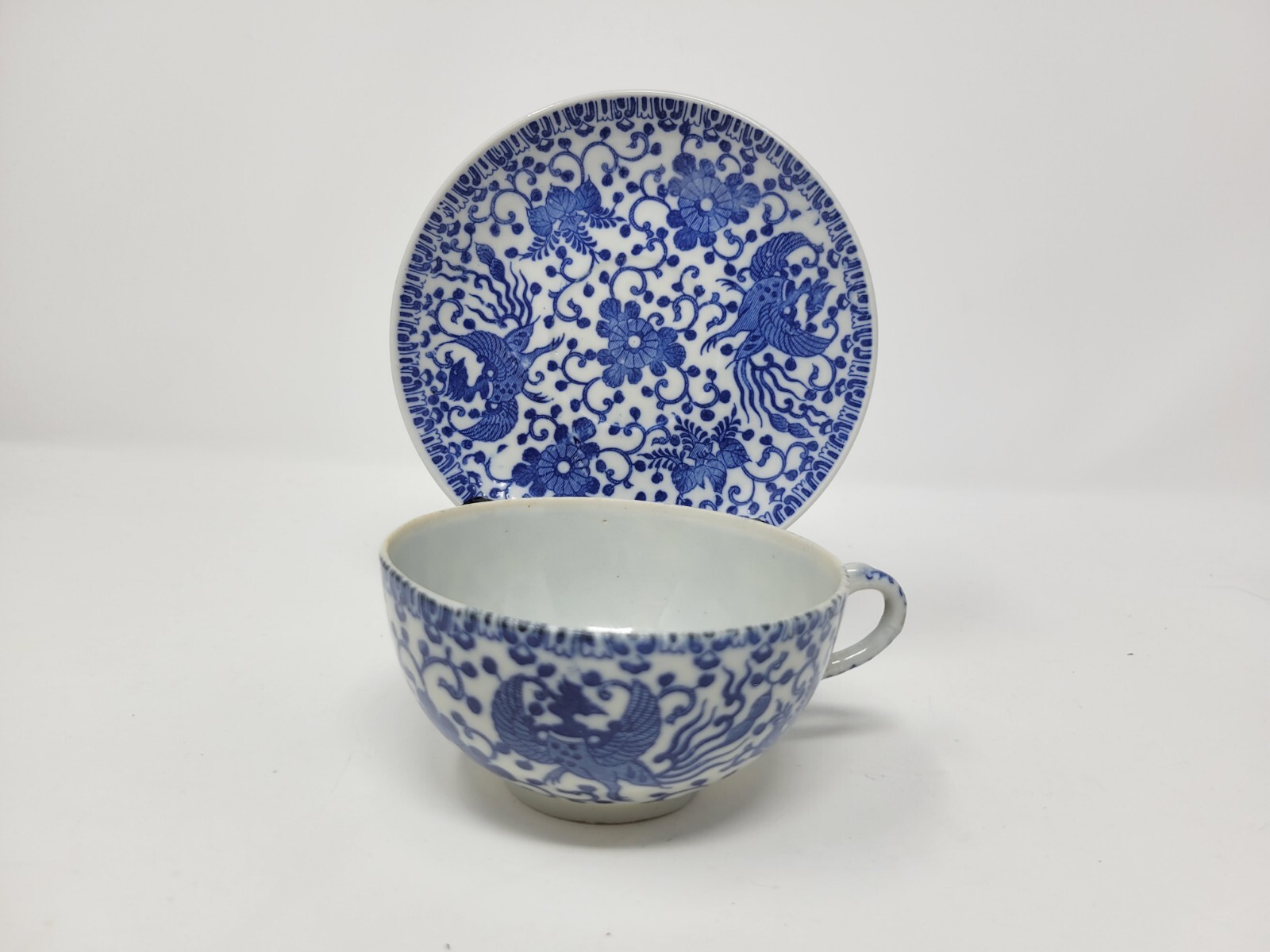 Vintage Phoenix Porcelain Blue and White Cup & Saucer EUC Occupied Japan c1940s