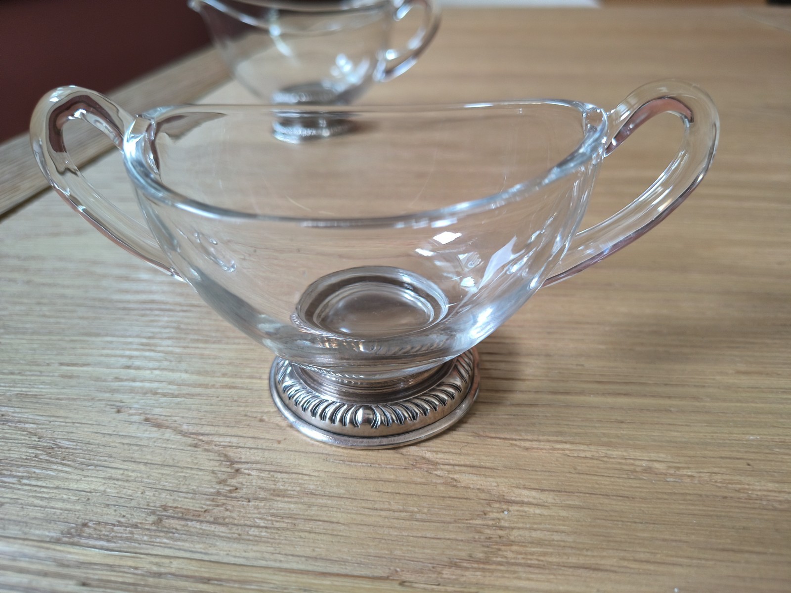 VTG Frank M Whiting Sterling Silver Base Glass Creamer Sugar Bowl Set Gadroon