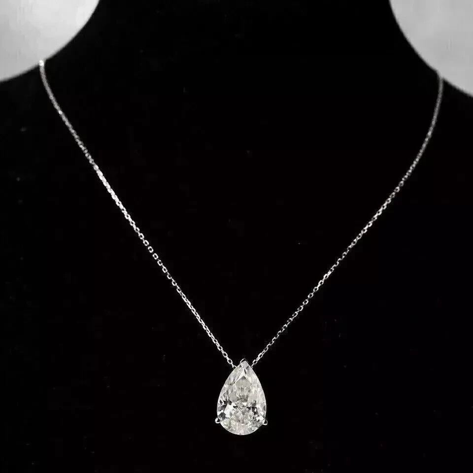 3Ct Pear-Cut Lab Created Diamond 14k White Gold Plated 925 Solitaire Pendant