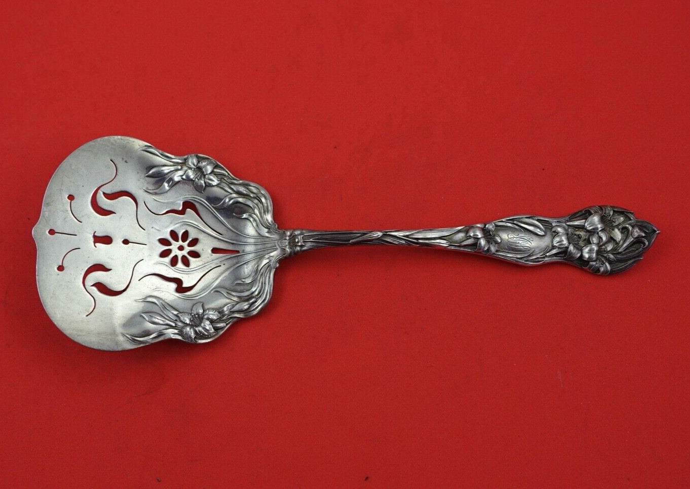 Lily by Watson Sterling Silver Waffle Server pierced w/ flowers 8 5/8″