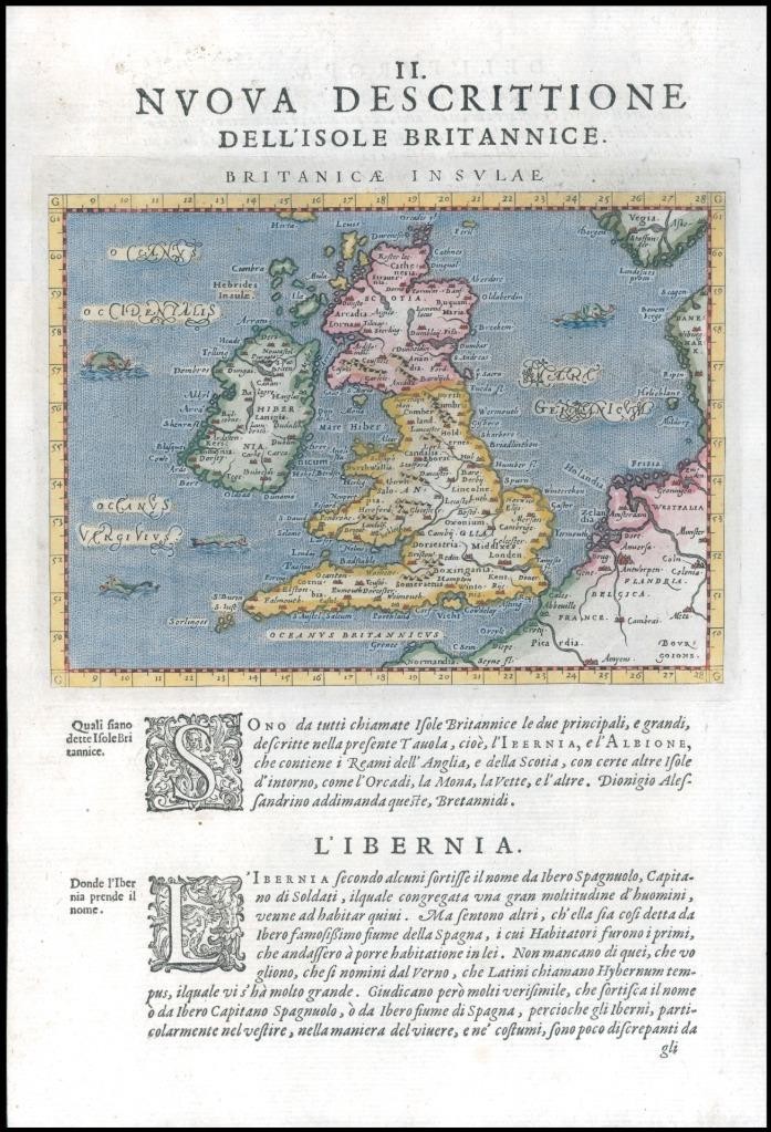 1597/8 Map NUOVA DESCRITTIONE DELL ISOLE BRITANNICE British Isles Magini (G5)