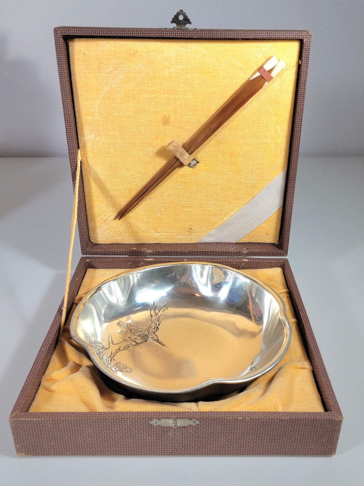 Vintage Art Deco Silver Plated Boxed Noodle Bowl Dish Yamatogumi Japan 1940