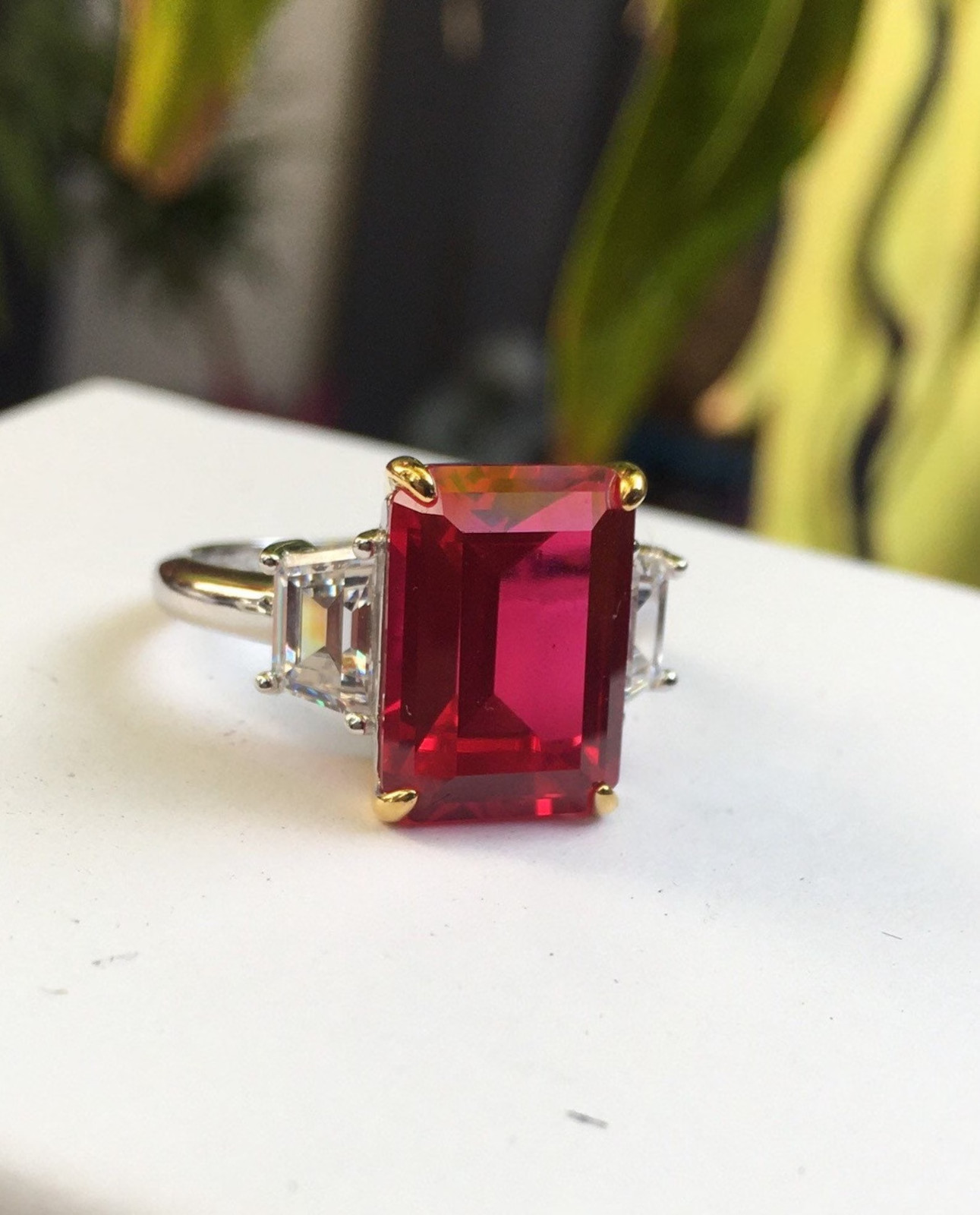 6.00 Ct Emerald Natural Ruby Diamond Engagement Ring 14K Solid White Gold Size 8