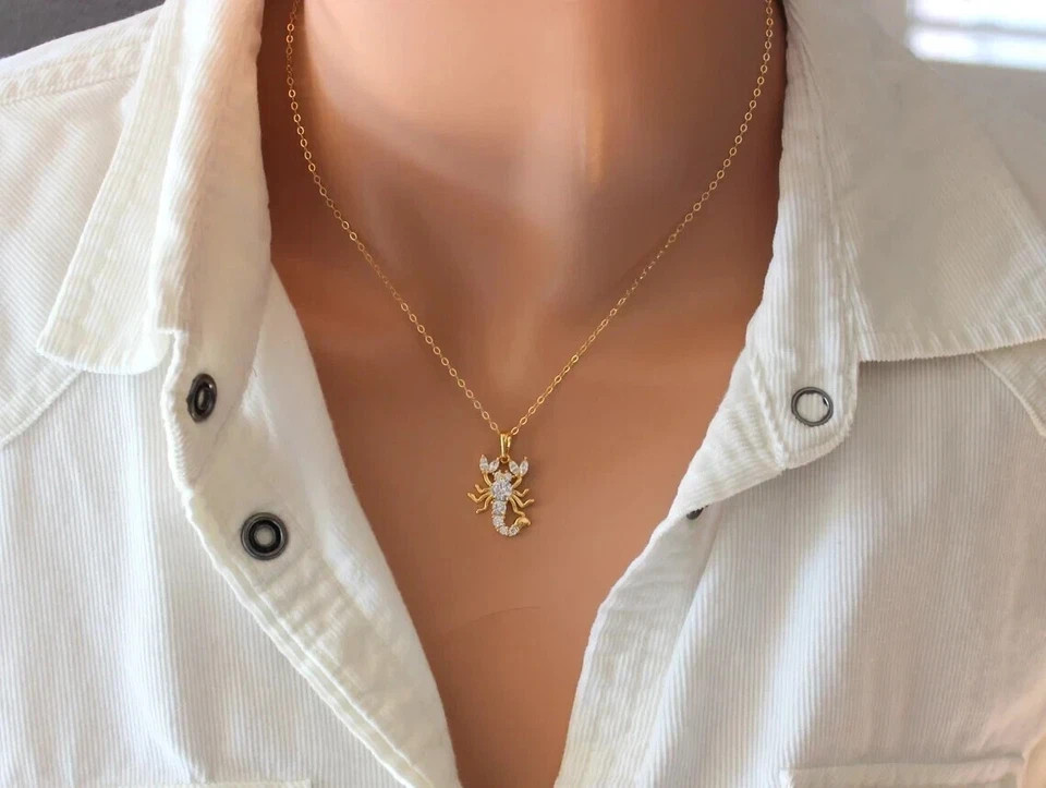 14K Yellow Gold Plated 2Ct Round Lab Created Diamond Women’s Scorpion Pendant