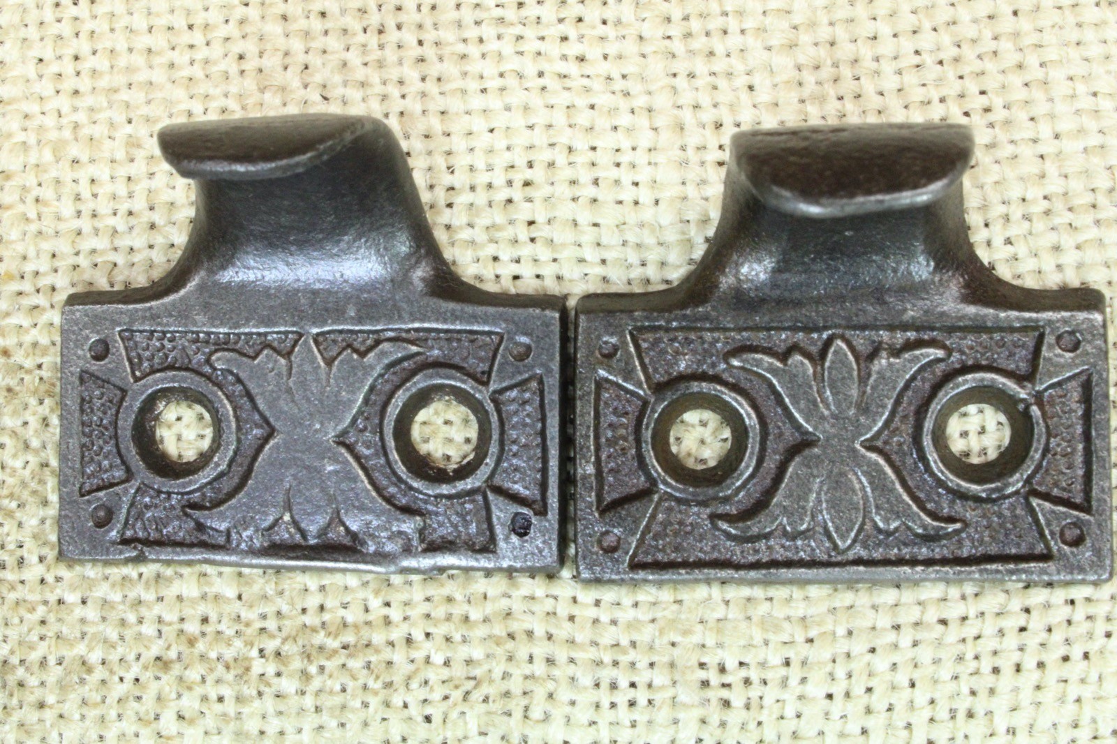 2 Old Window Sash Lifts Pulls Restored Cast Iron Victorian Floral Petal Scroll