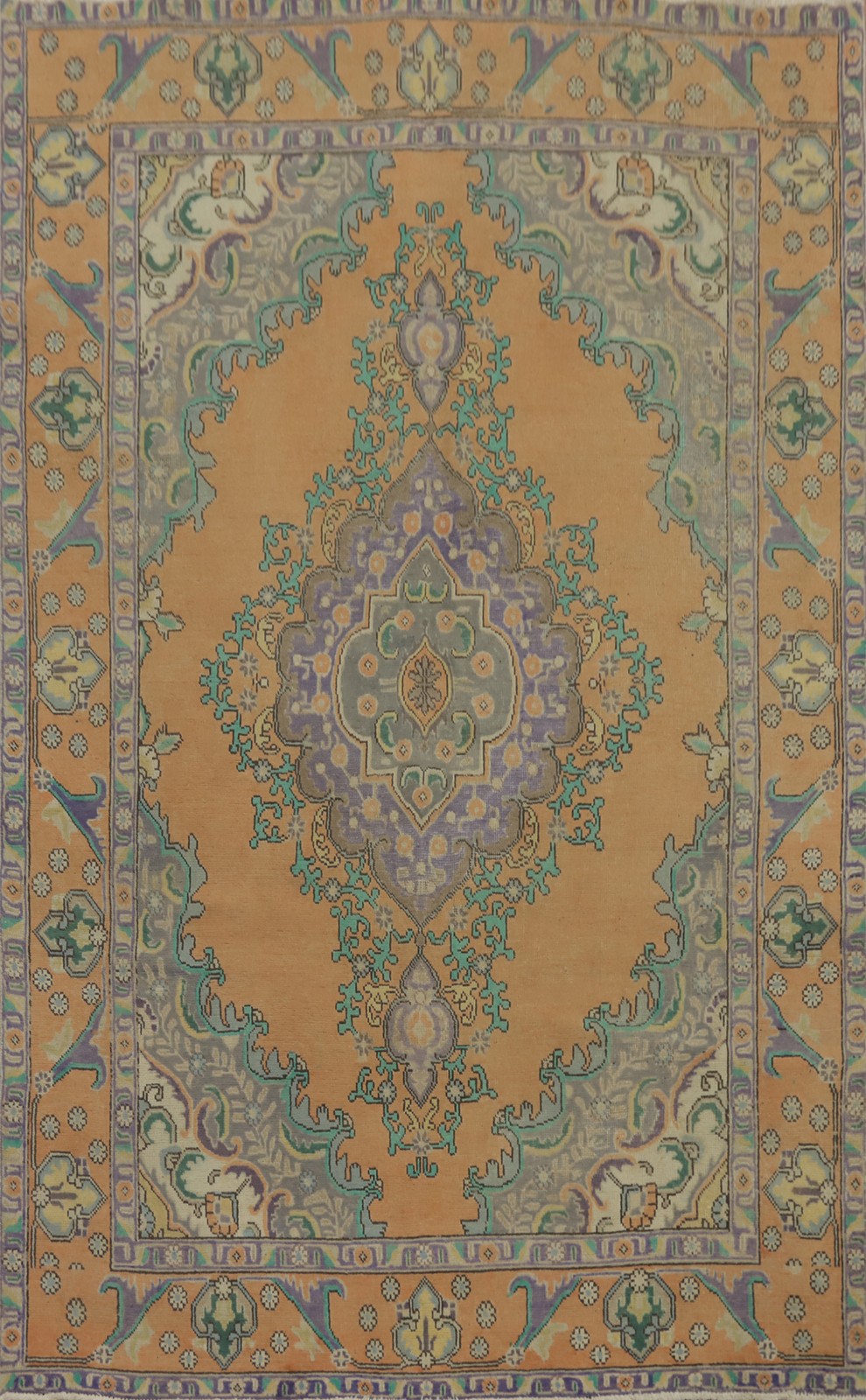 Handcrafted Wool Orange Traditional Open Field Area Rug 6×9 ft Vintage Carpet