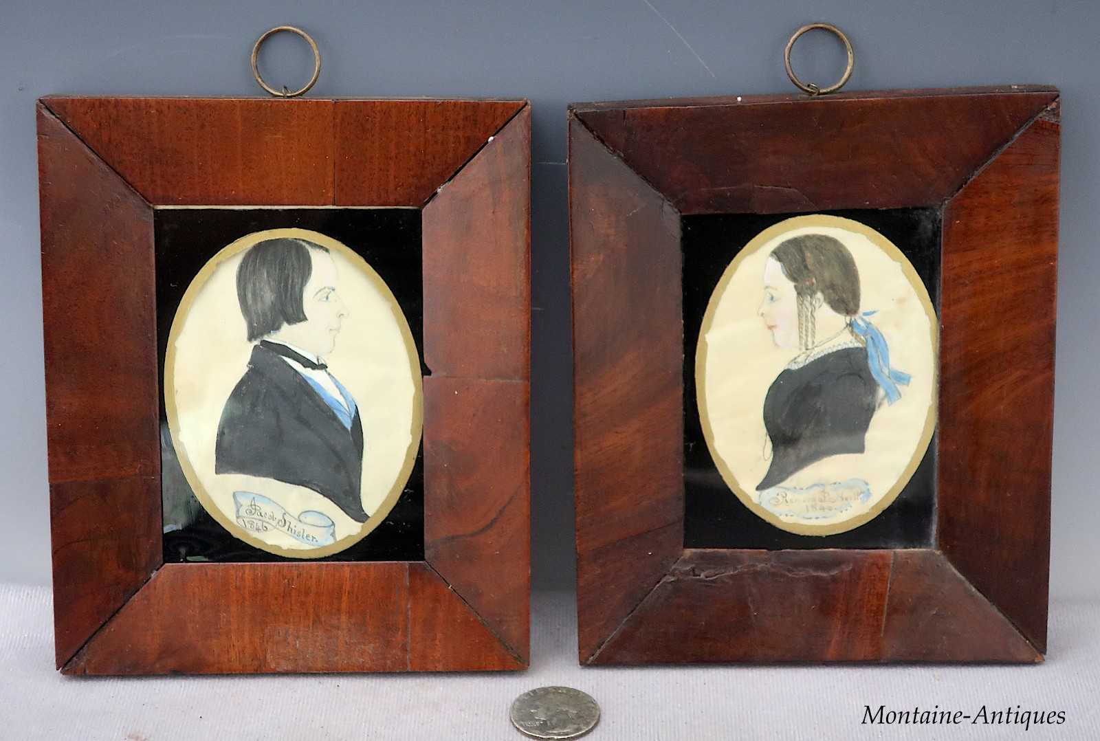 Pair American (cf., DaLee) Miniature WC Portraits dated 1846