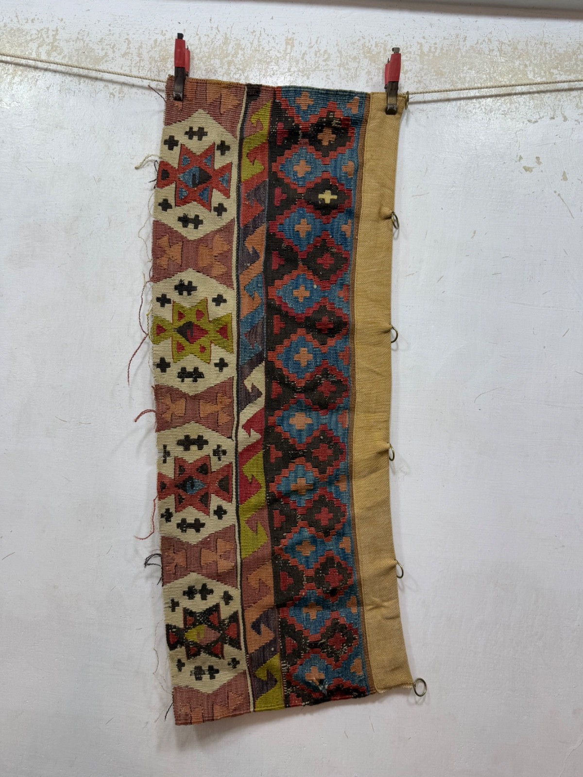 Antique Rare Collectible Hand Woven Turkey Anatolian Kilim Fragment 84×32 Cm