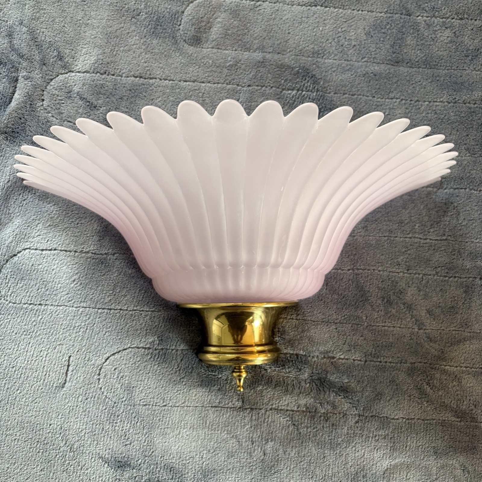 Vintage Frosted Pink Glass & Brass Fan Wall Sconce Light Fixture Art Deco Style