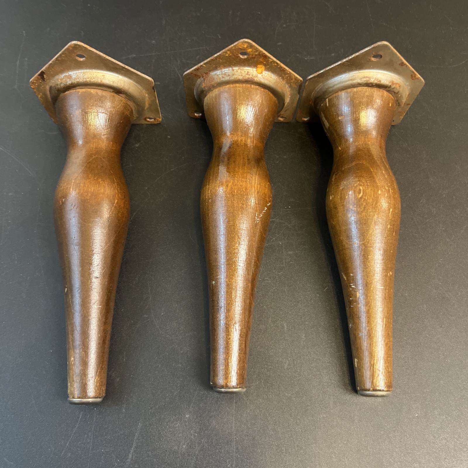 3 Vtg Wooden Tapered Sofa Stool Salvage Furniture Chair Legs Replacement MCM 8″