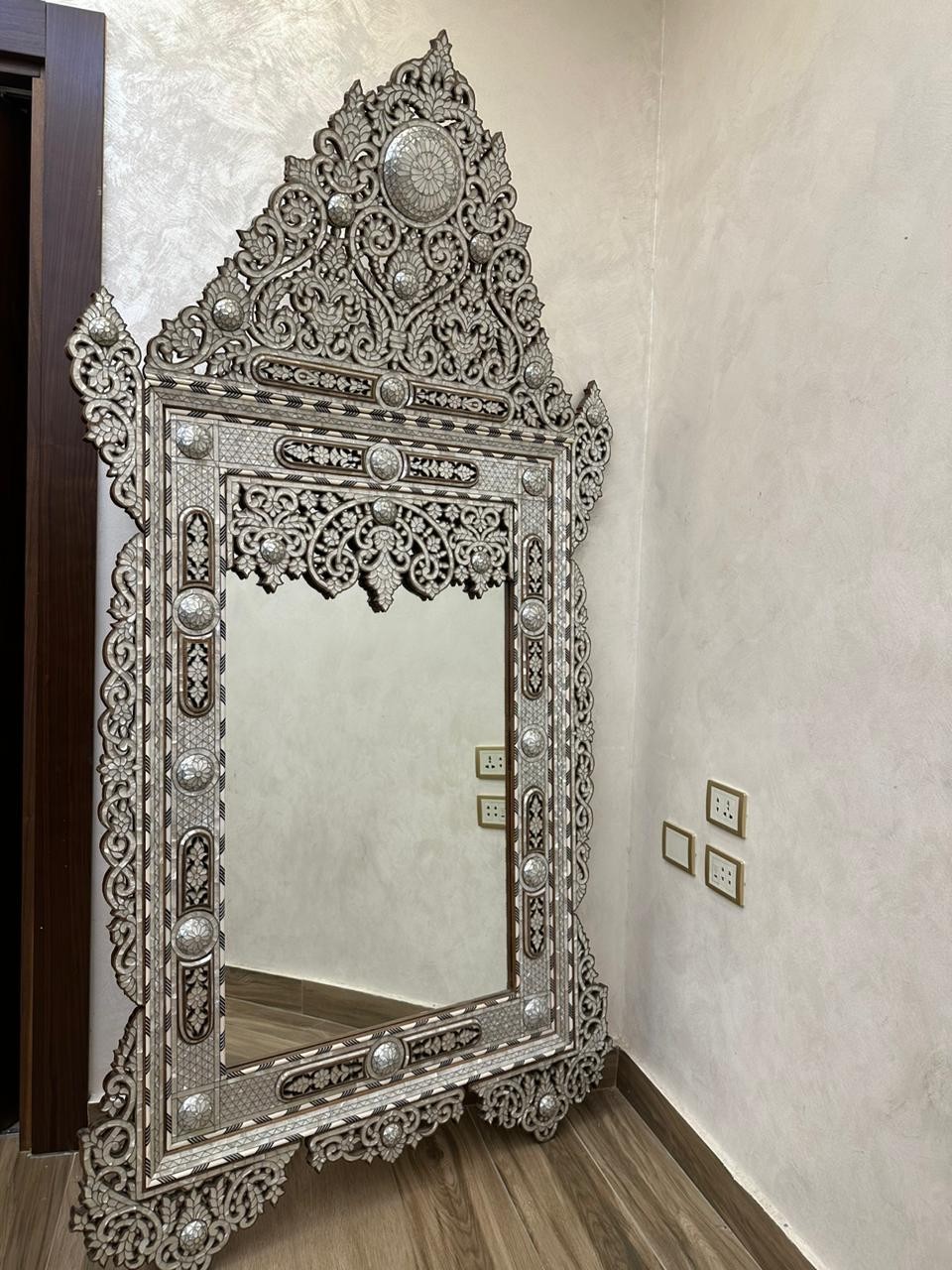 RARE Vintage 83” Syrian Mother of Pearl Inlay Mirror – Handcrafted Masterpiece