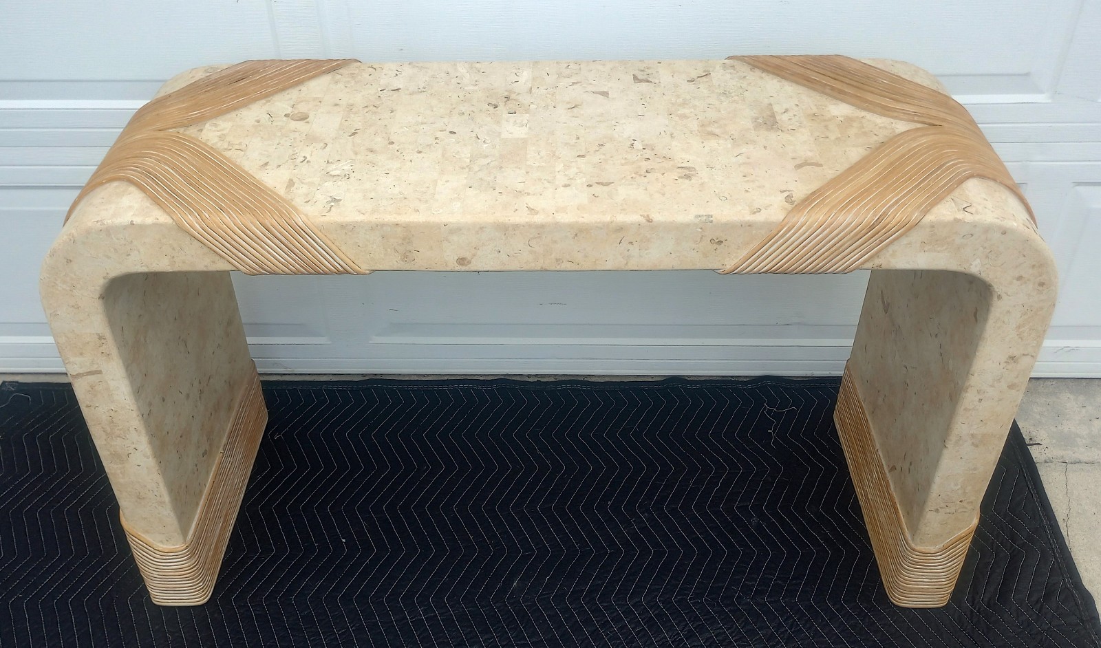 Vintage Maitland Smith Style Tessellated Stone Pencil & Reed Waterfall Console