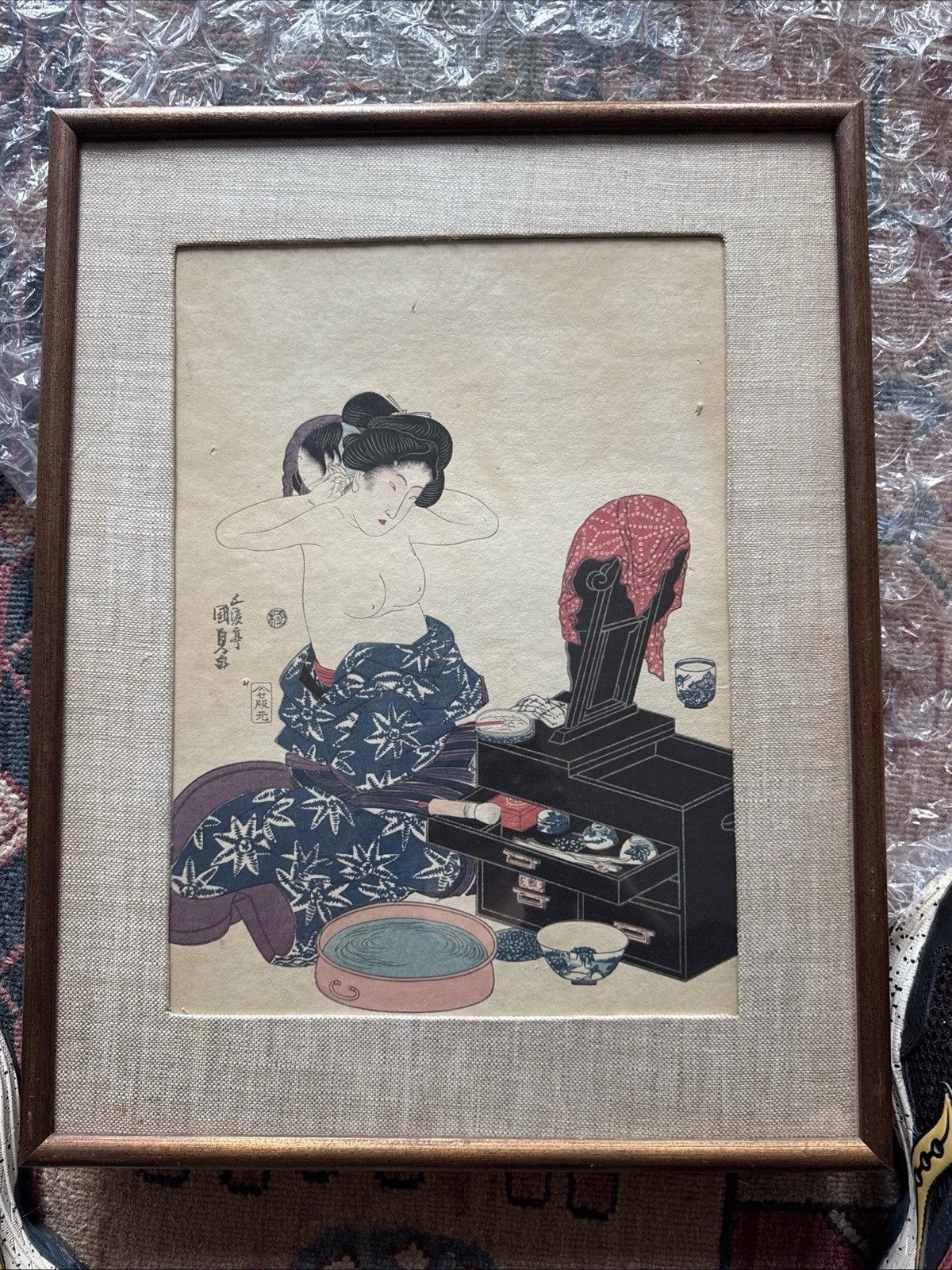 Kunisada Utagawa Giclee Woodblock Print c1821 Eight Views of Women Vintage Frame