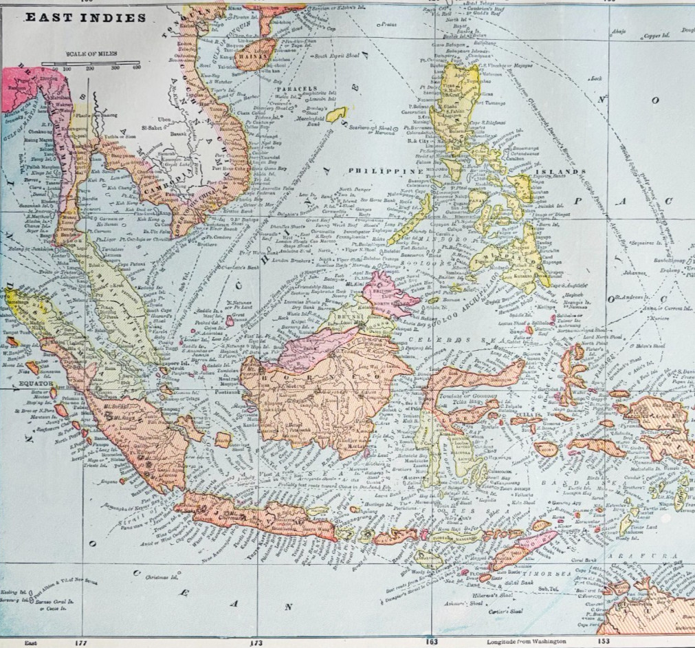 1895 East Indies Map Antique Victorian Java Borneo Philippine Sumatra DWYY10C
