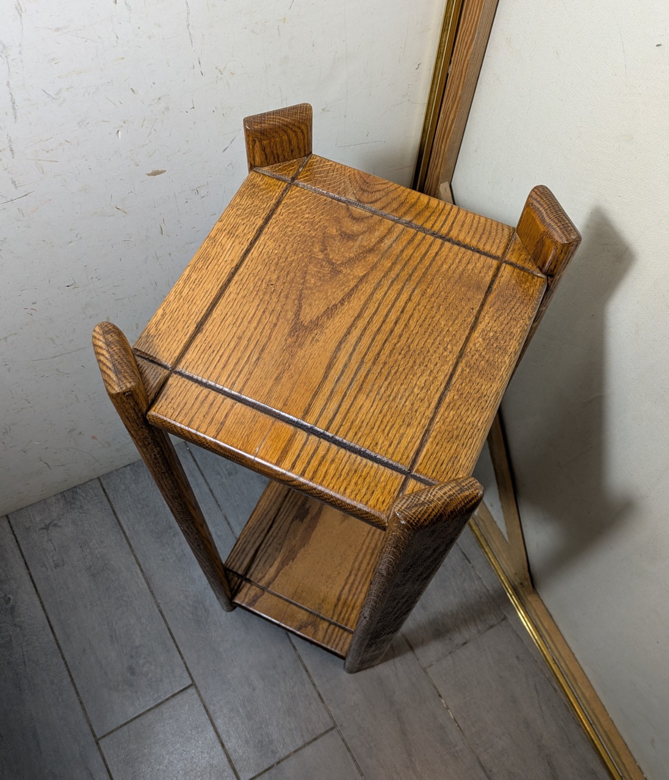 Vintage Rustic Country Mission Solid Oak Wood 2-Tier Plant Stand Fern Table T74