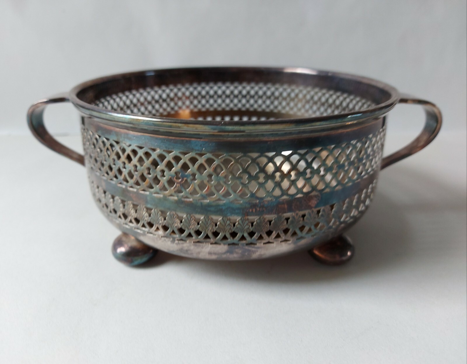 William Suckling Rare Antique Silver Plated Bowl Pierced Design Handles & Feet