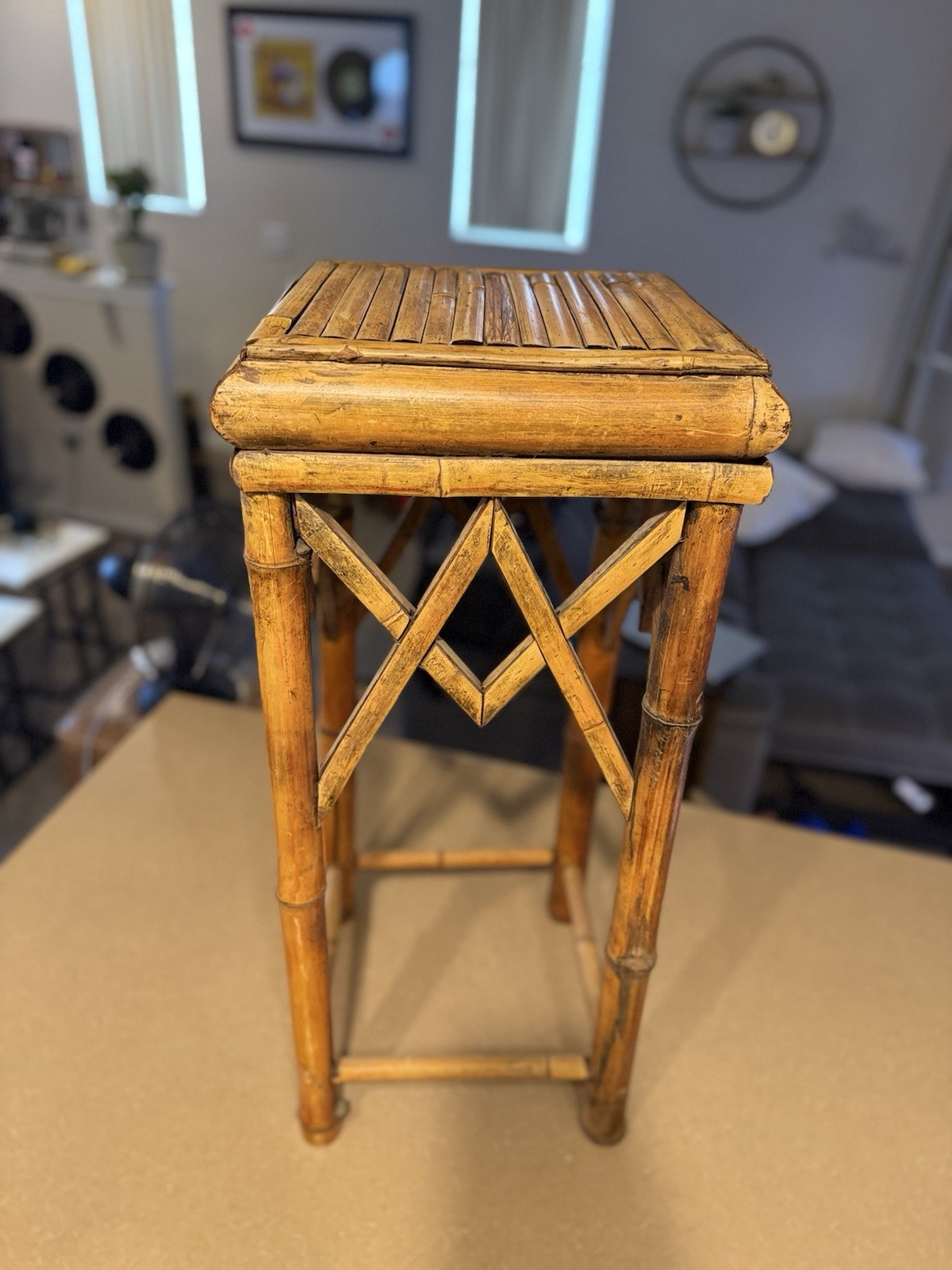 Vintage Rattan Display Pedestals Bamboo 13ʺW × 13ʺD × 34ʺH