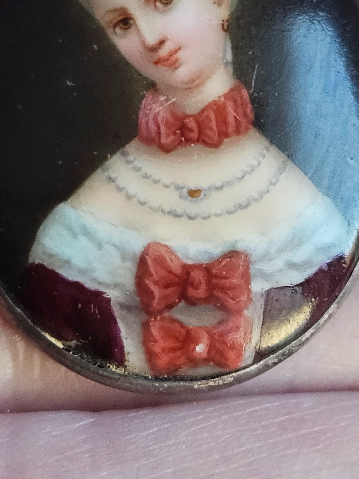 Edwardian Artisan Portrait Miniature Painting Pin Sterling Silver 1903