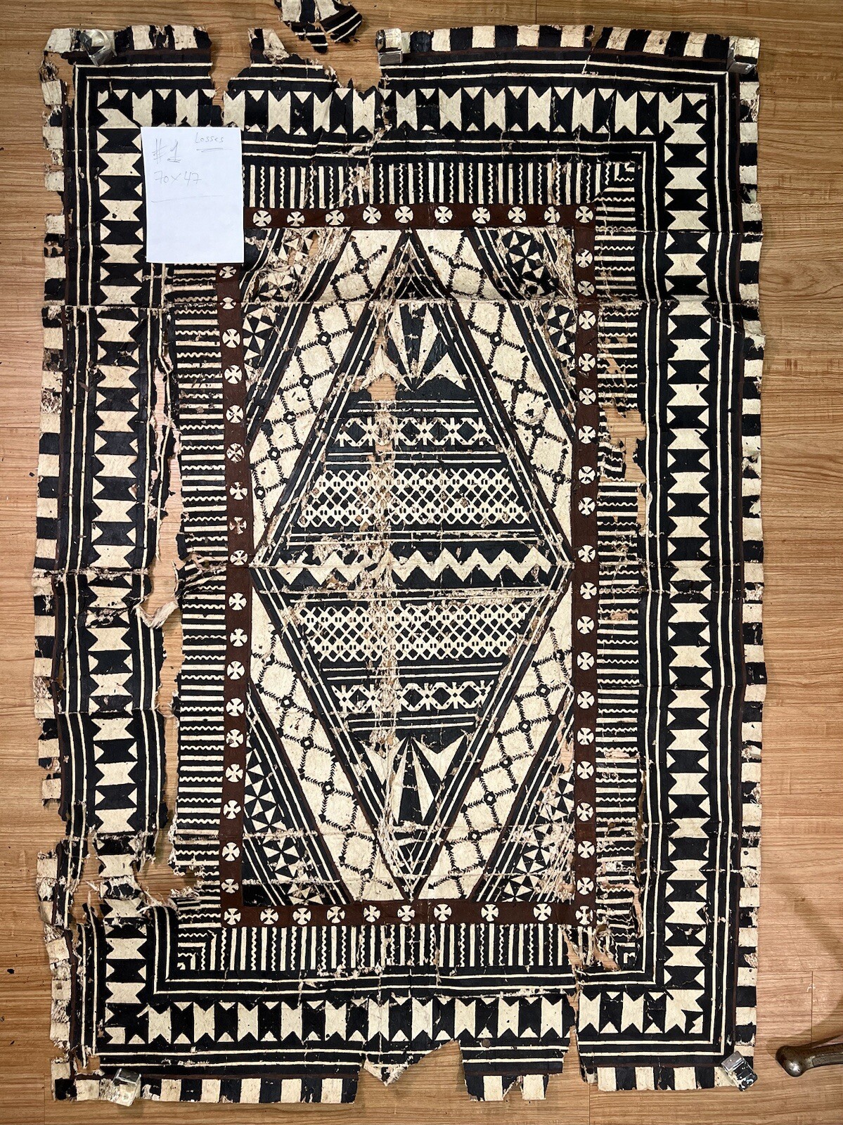 Samoa Tuvalu Polychrome Bark cloth floor mat ca. first half of the 20th c.