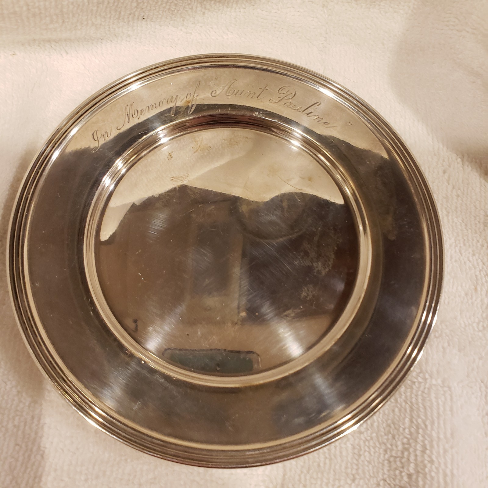 Sterling Silver 925 Bread Plate 6″ Pilgrim – 87 Grams Engraved 4521