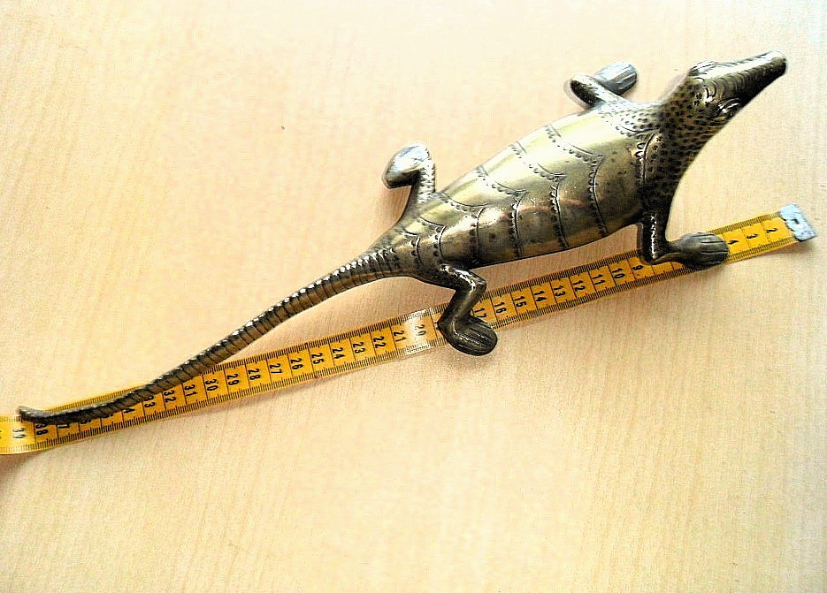 Antique Large Brass Lizard with red stone/glass eyes, weighs 2Lb.
