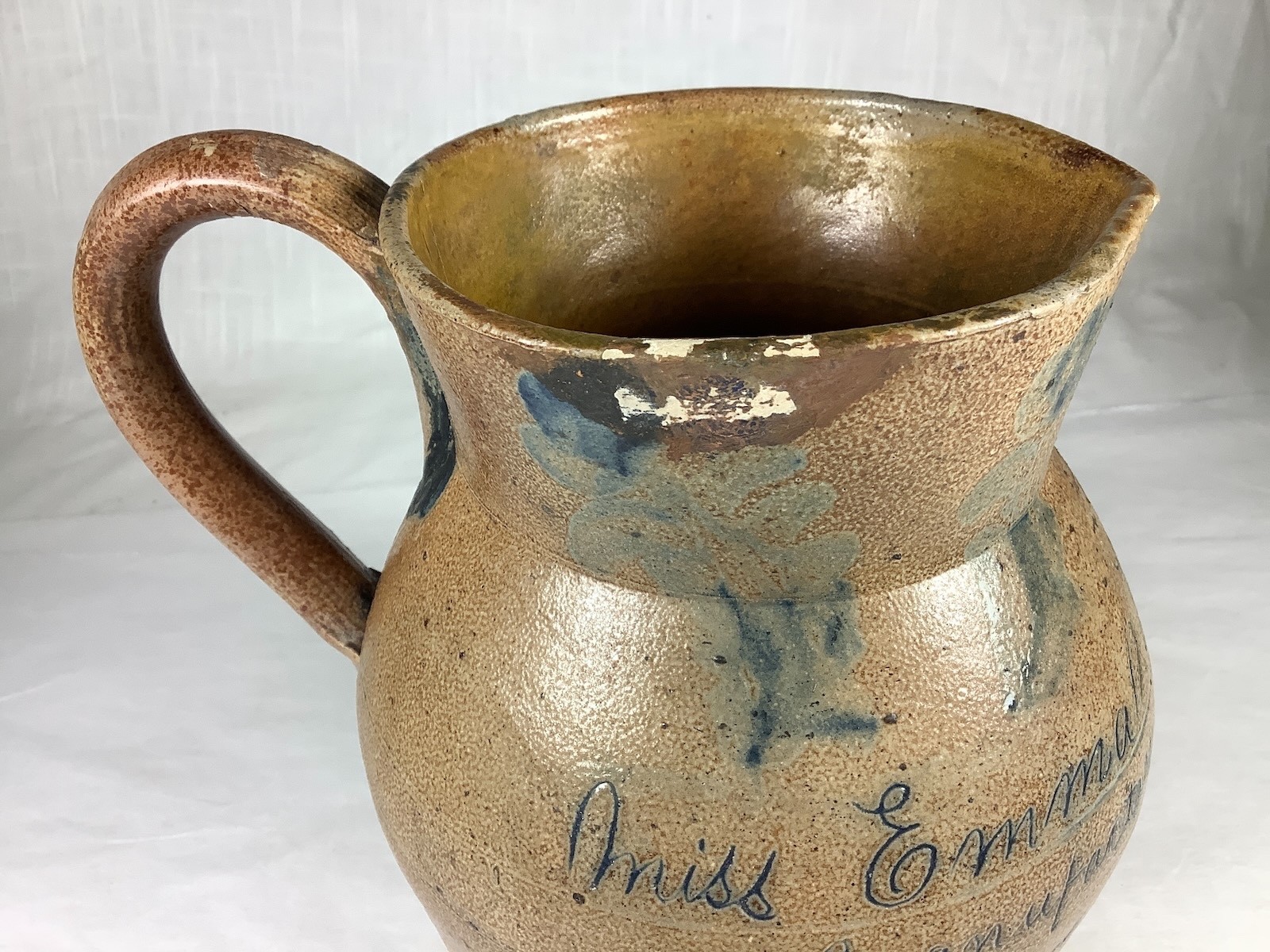 1893 SHENFELDER STONEWARE PRESENTATION PITCHER 6 LINE ZELLERS SCRIPT INSCRIPTION