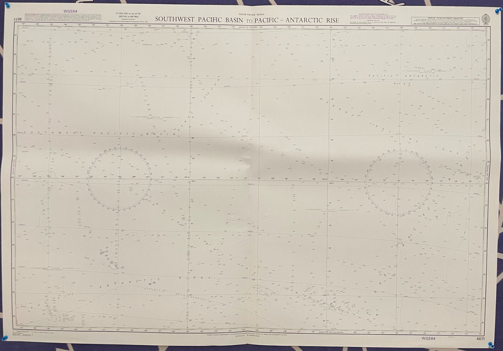 Admiralty 4611 SOUTHWEST PACIFIC BASIN TO PACIFIC ANTARCTIC RISE CHARTS MAP WALL