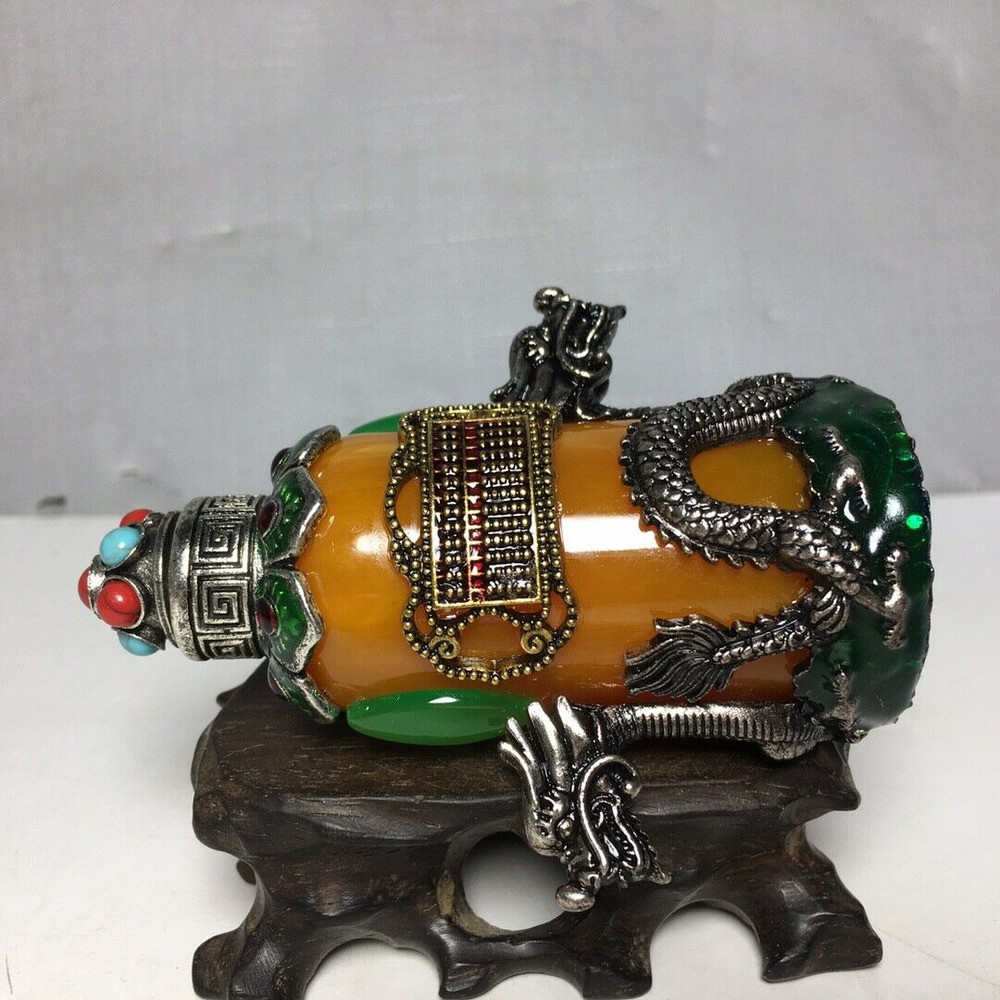 Old Beijing Chinese Snuffbox Box Gift Jewelry Antique Dragon Statue Vintage
