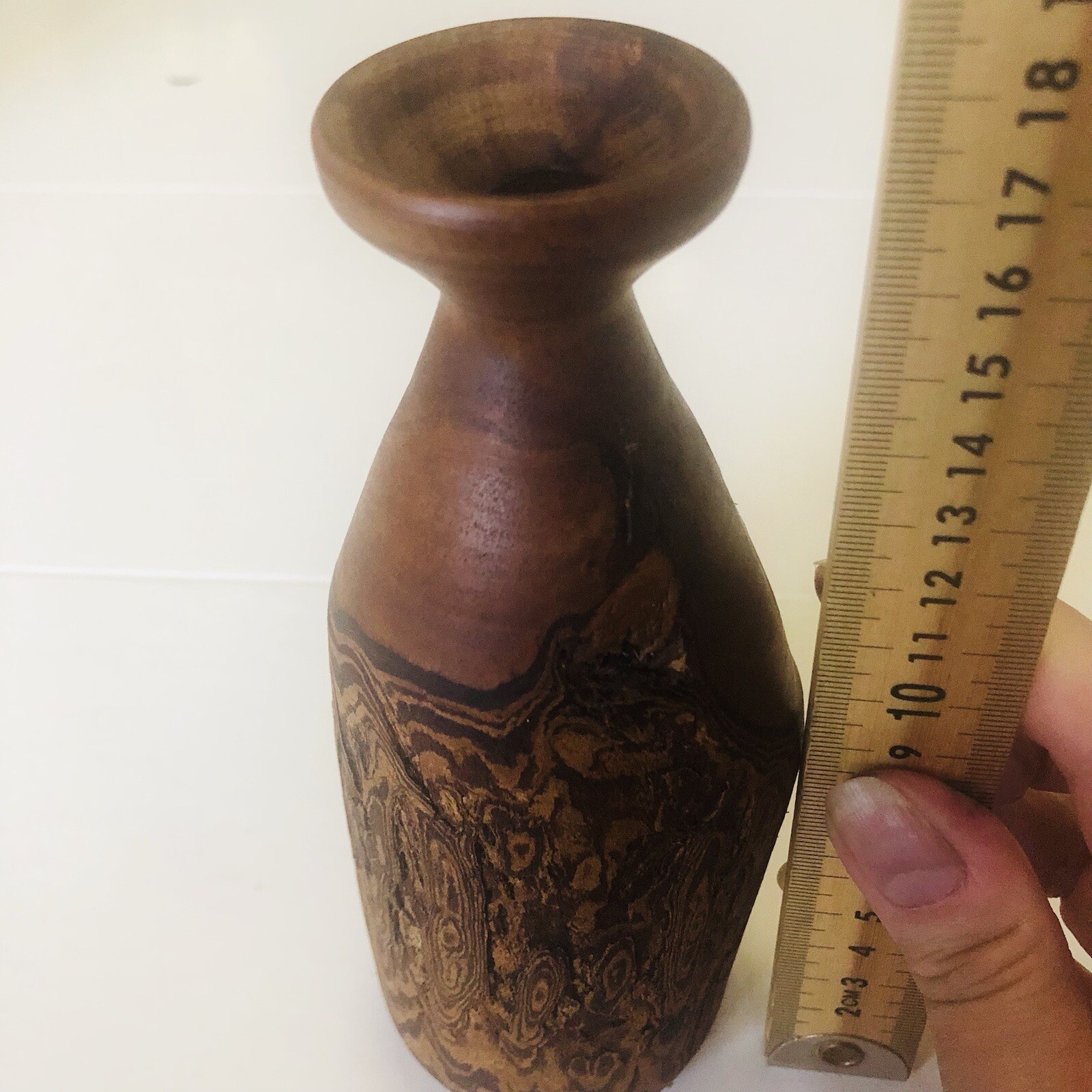 Natural Timber Banksia Vase Hand Turned 18cm Tall Oiled Irregular Shape 7cm Wide