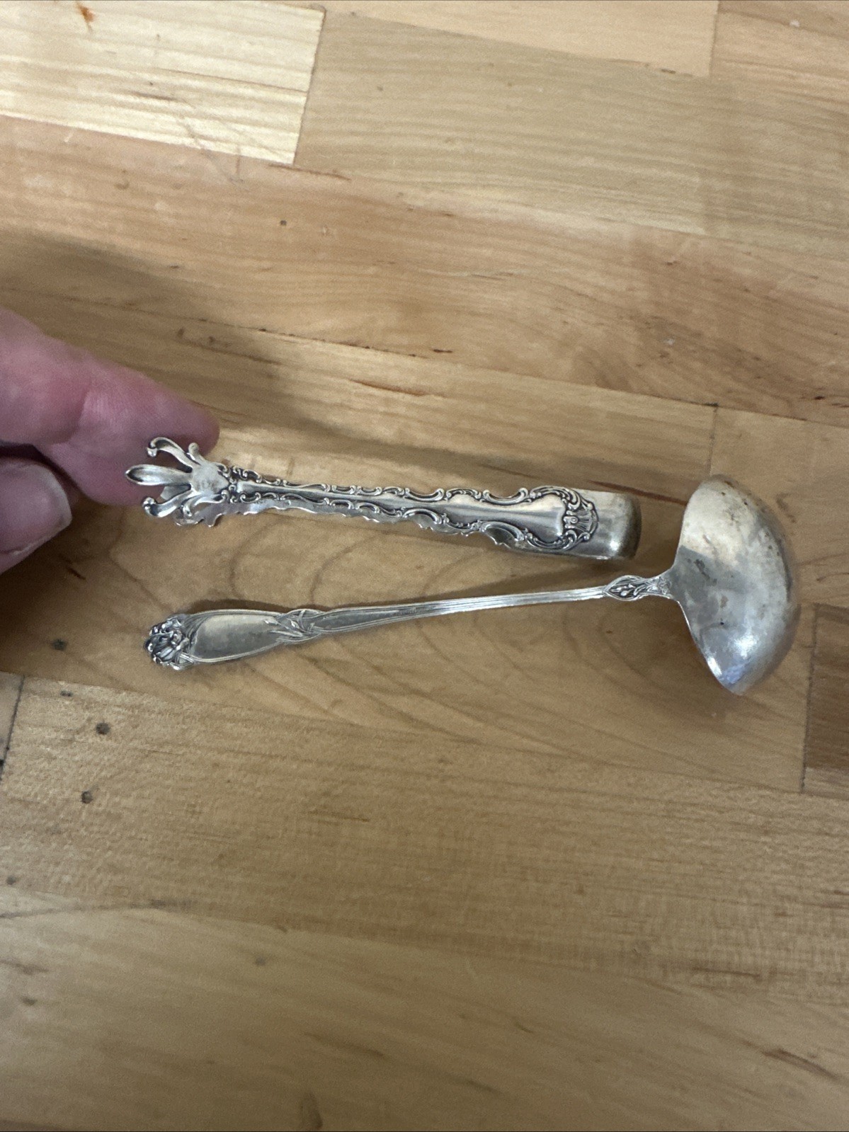 Sterling Silver Spoon + Sterling Mini Pick Up Tongs 44.88grams Free Shipping !