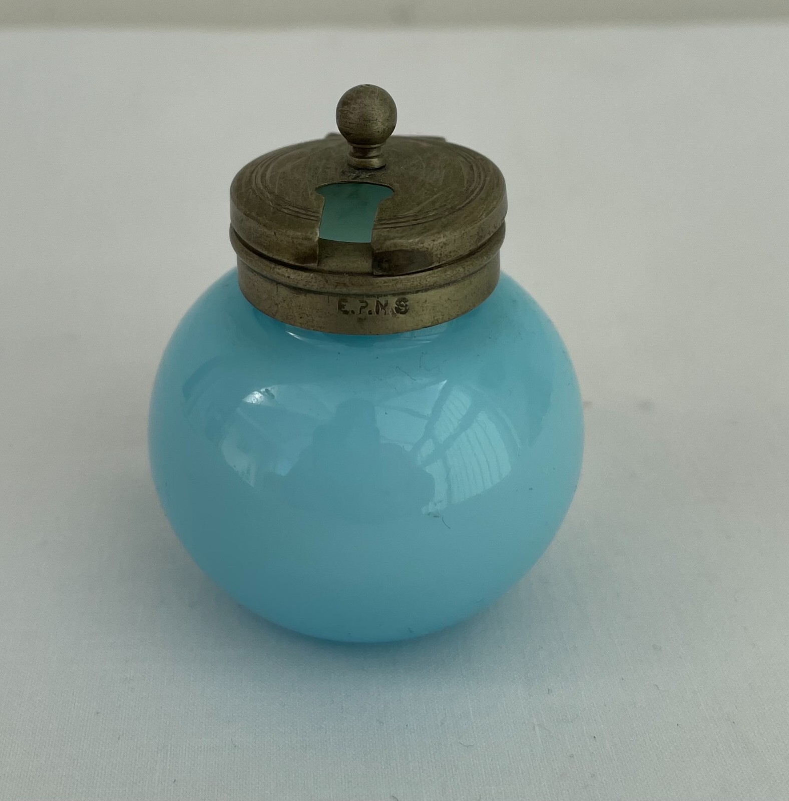 Rare Vintage Antique Aqua Blue Glass Silver Plated Condiment