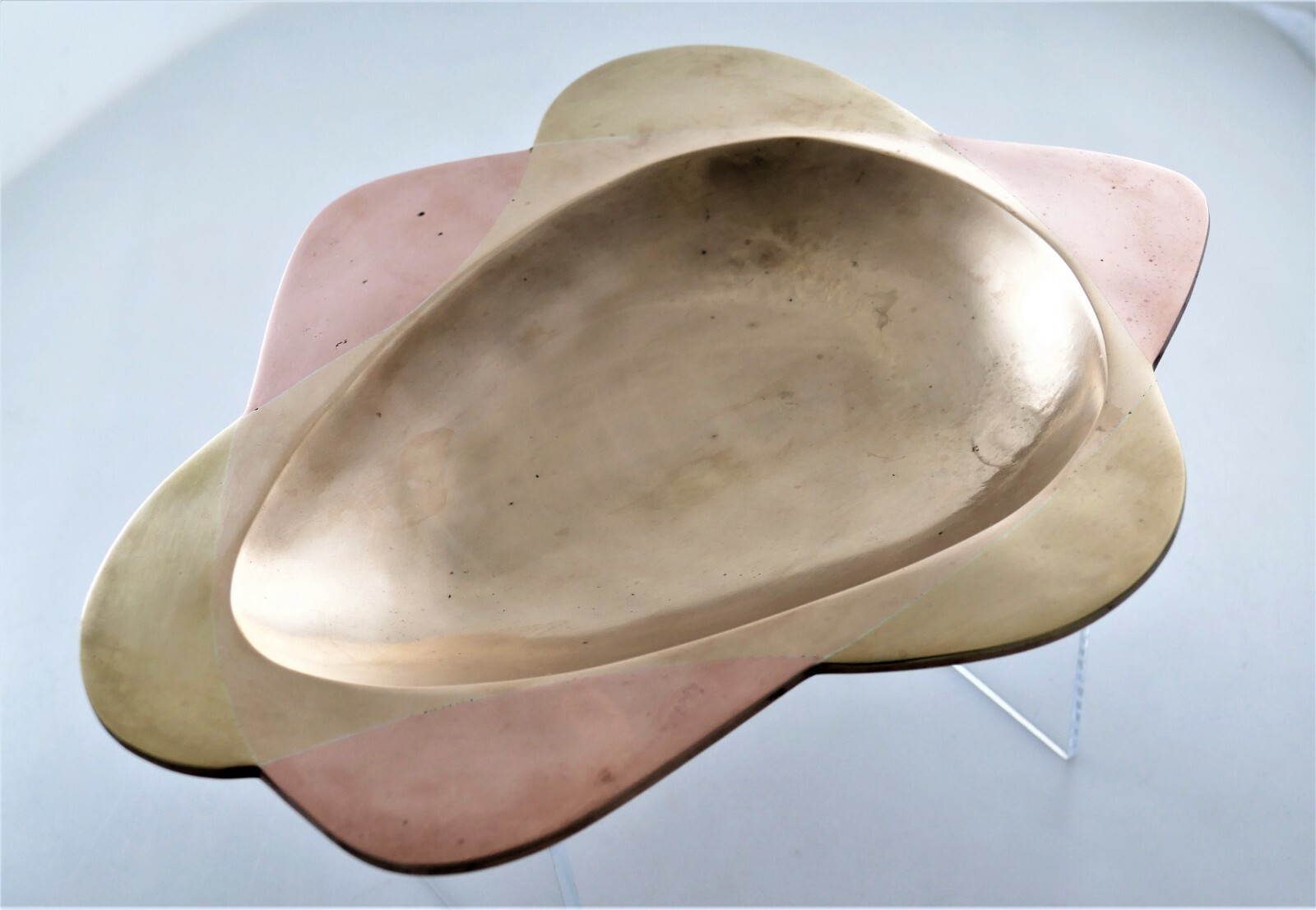 RARE Los Castillo Biomorphic Footed Bowl Married Metals Silver Brass Copper 1950