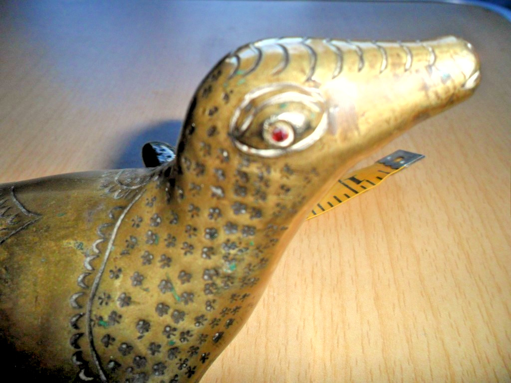 Antique Large Brass Lizard with red stone/glass eyes, weighs 2Lb.