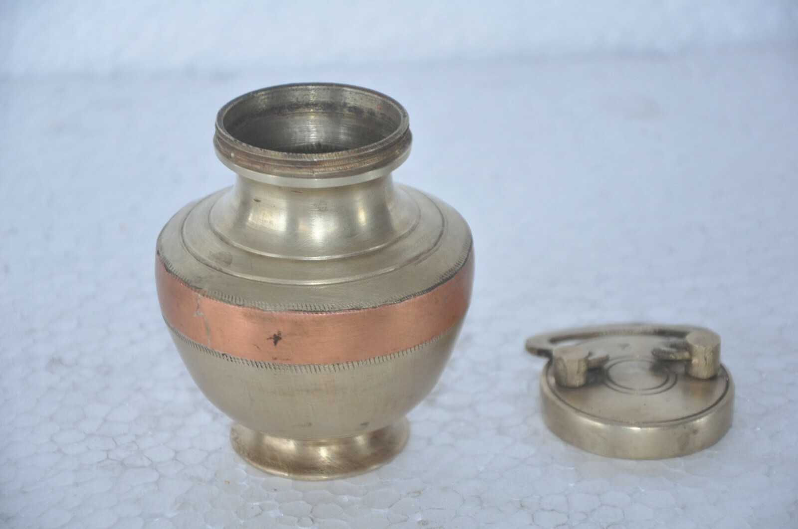 Vintage Brass & Copper Handcrafted Small Holy Water Pot, Nice Patina