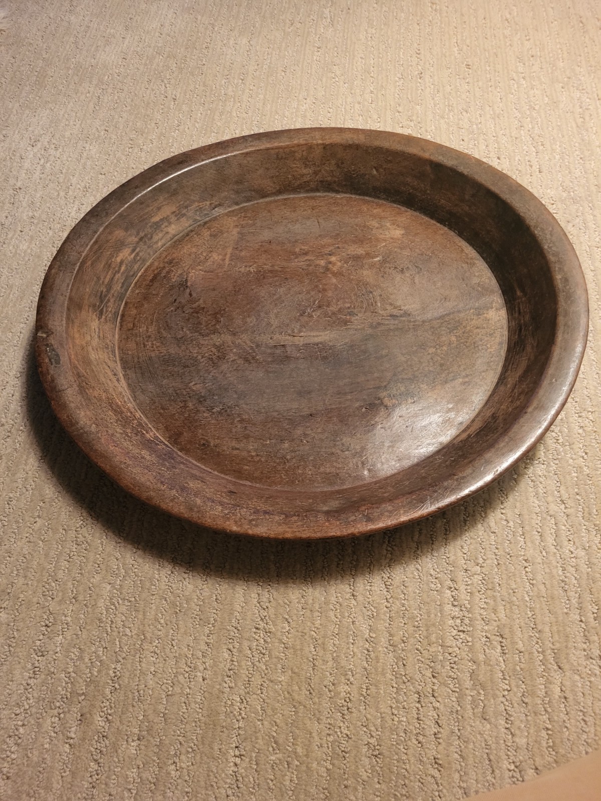 Antique Primitive Extra Large 22” Hand Turned Rare Wood Bowl 2.5 In Deep