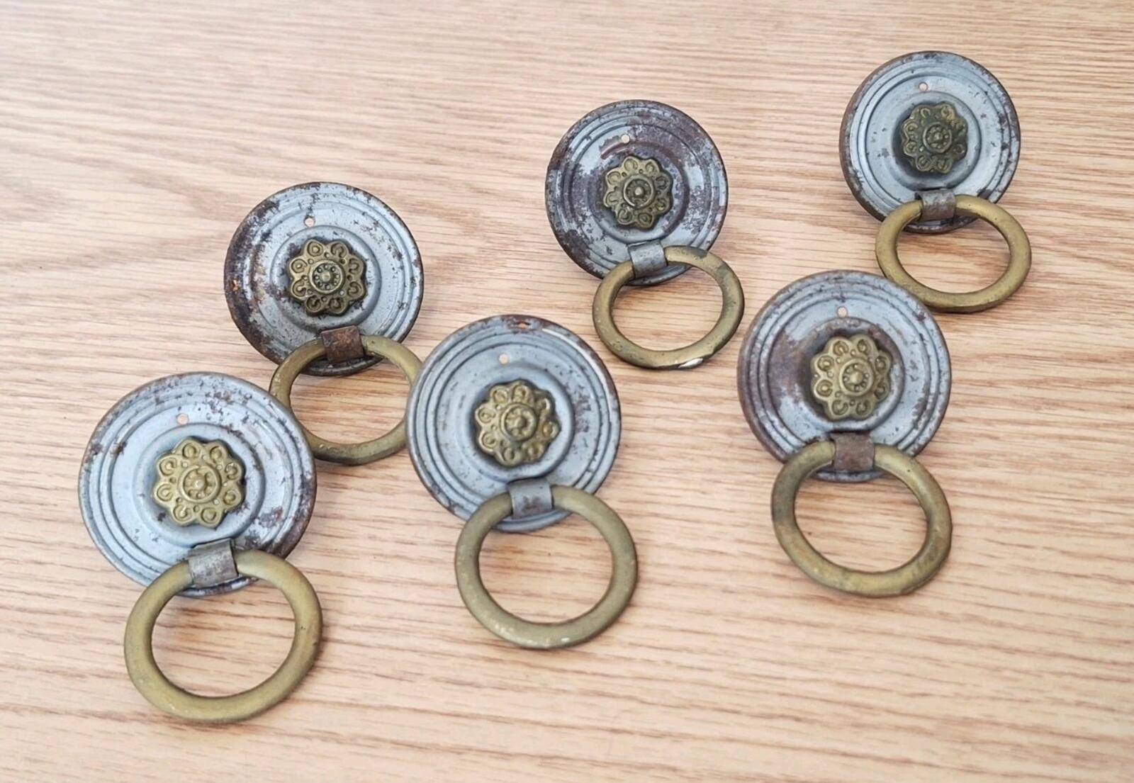 Antique 1900s Brass Federal Ring Pulls Hepplewhite Drawer Handles Dresser Lot 6