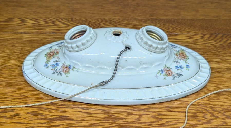 Vintage Porcelain Light Fixture Underwriters Laboratories 2-Bulb Light Fixture