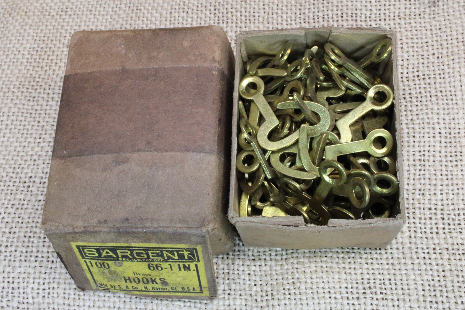 2 Old Brass Hook and Eye Shutter Cabinet Latch Swing Flip Catch Clock 1900’s