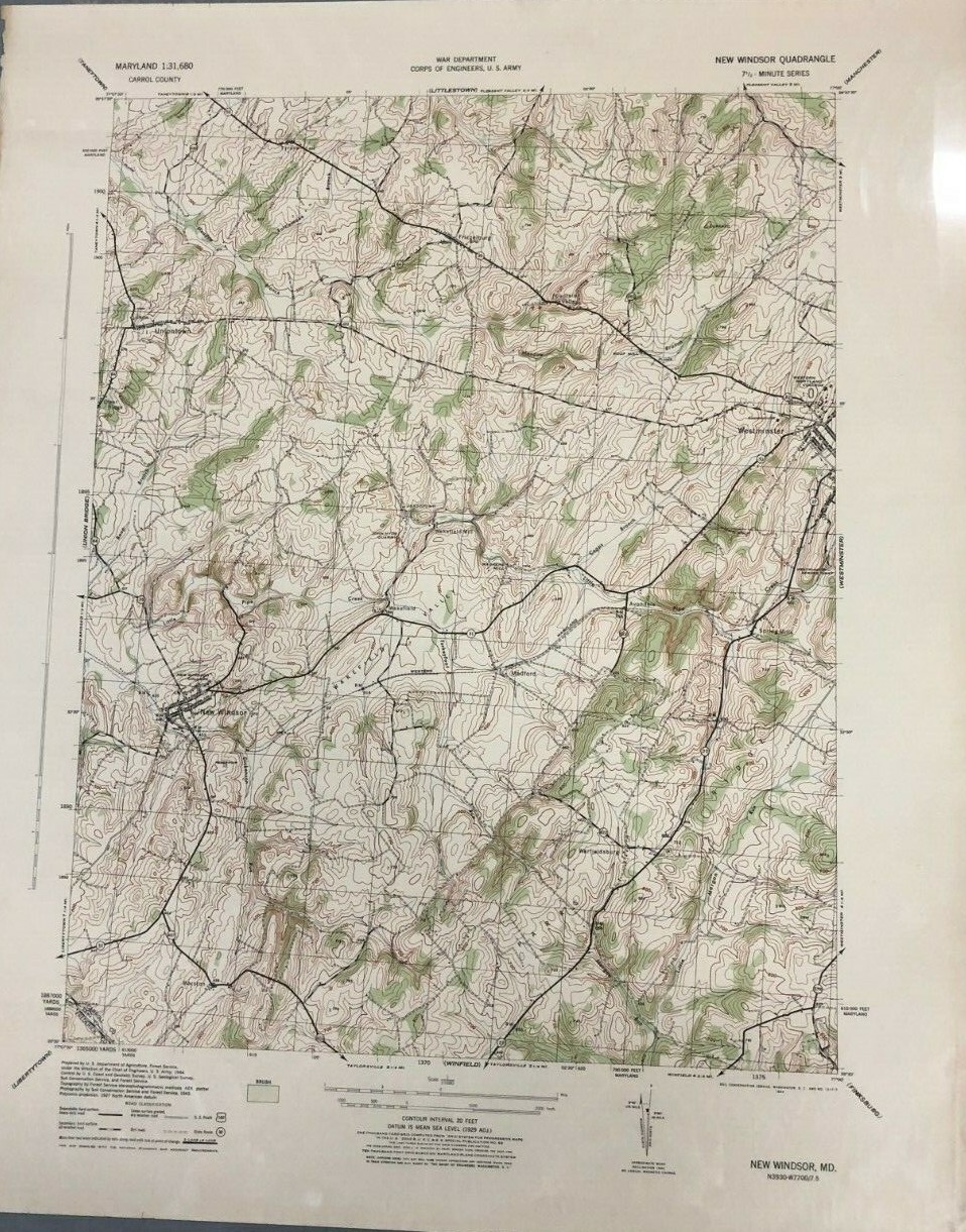 U.S. Geological Survey vintage 1952 18″ x 22″ map of NEW WINDSOR MD