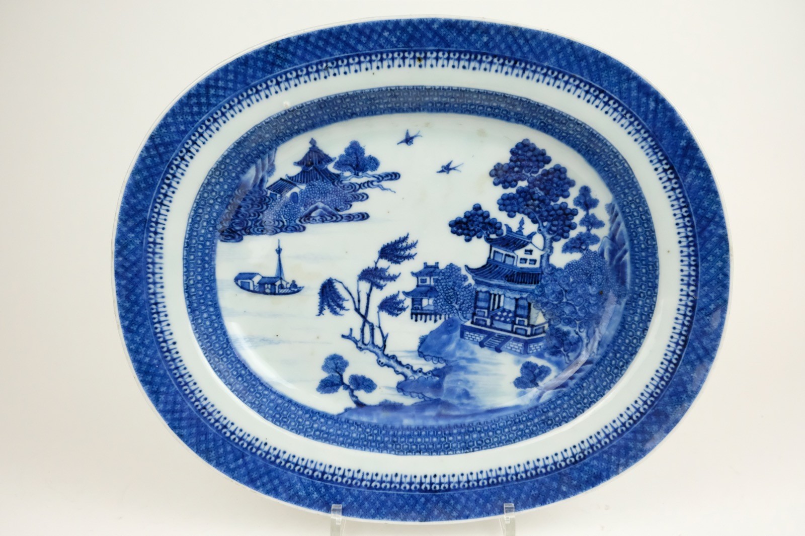 Large 18th C. Chinese Export Platter Willow Pattern Perfect 37cm / 14.8 inch