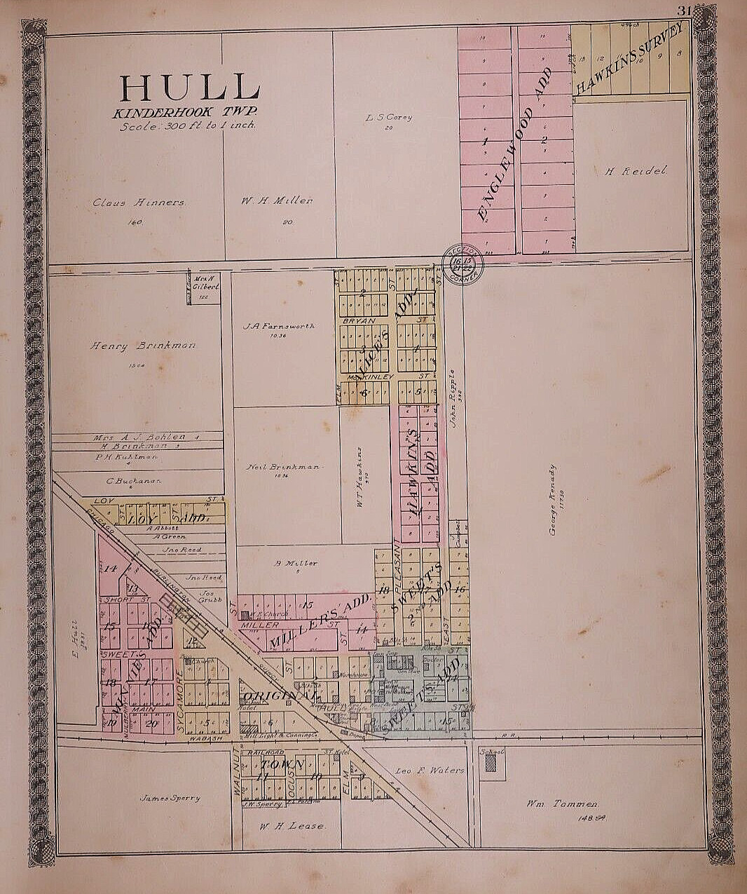 1912 Plat Map ~ HULL, KINDERHOOK Twp., PIKE Co., IL (15×17)-#024
