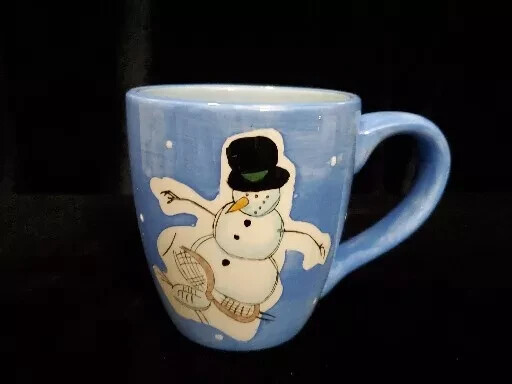 Vintage Skiing Snowman Mug, Cup Winter Christmas By Kane Home, Earthenware. #102