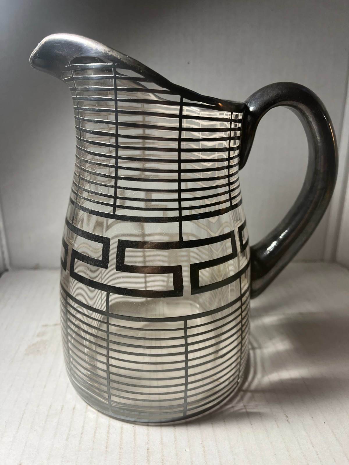 Vintage Art Deco Ornate Sterling Silver Glass Water Pitcher